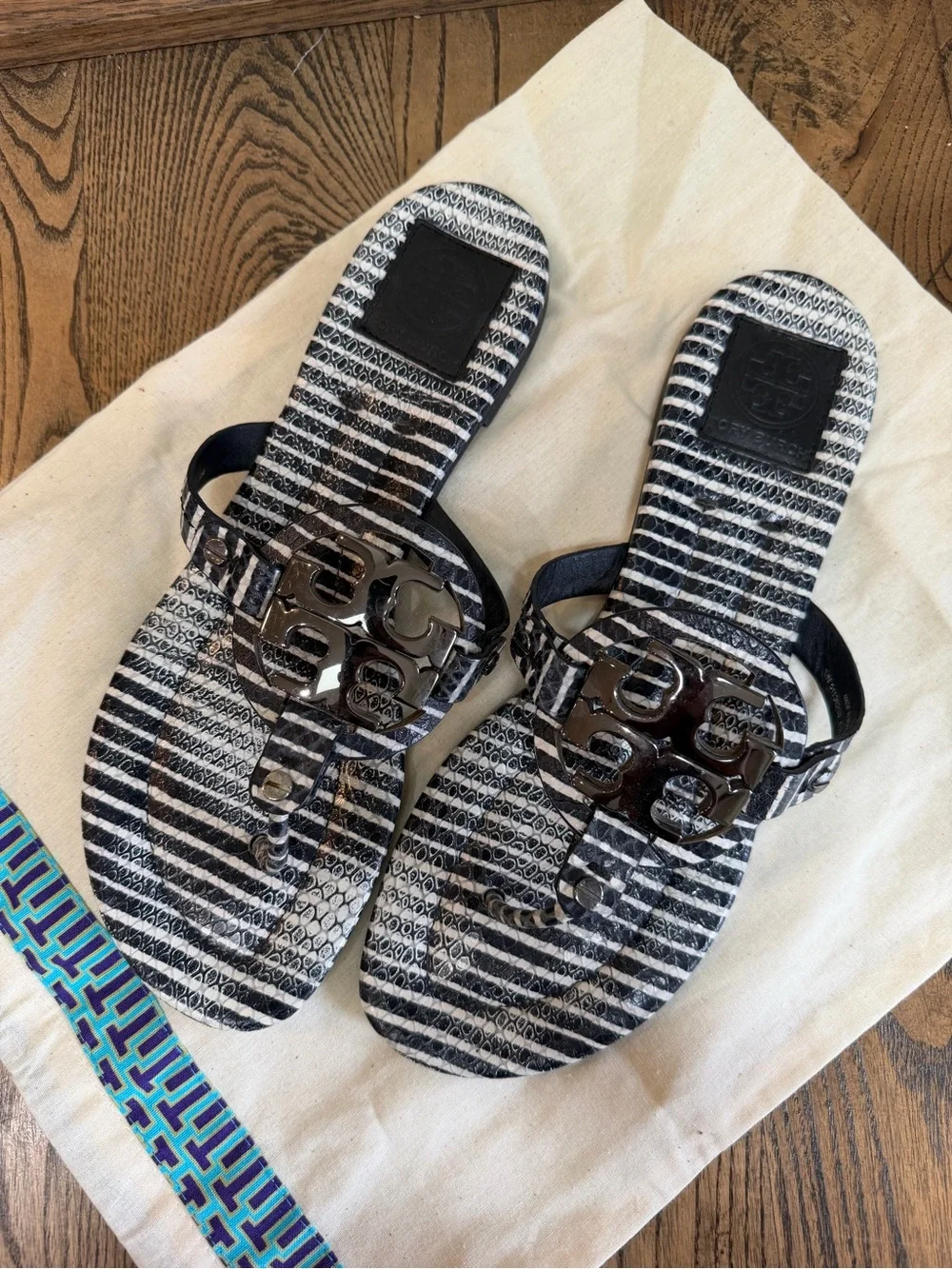 Tory Burch Miller Sandals Black and White Size 10